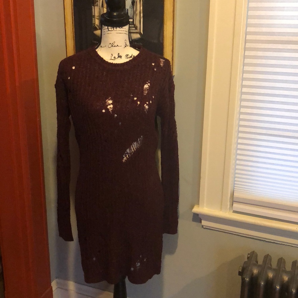 Planet Gold Destructed Pullover Sweater Dress (S)